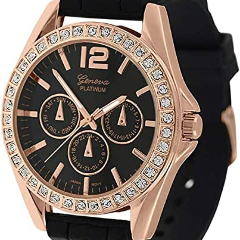 Geneva Platinum 7846 Women's Decorative Chronograph Rhinestone-accented Silicone